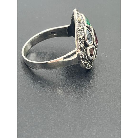 Sterling Silver Marcasite Multi-Gemstone Multi-Shaped Heart Noppakao Ring Sz 9.5 - Picture 6 of 9
